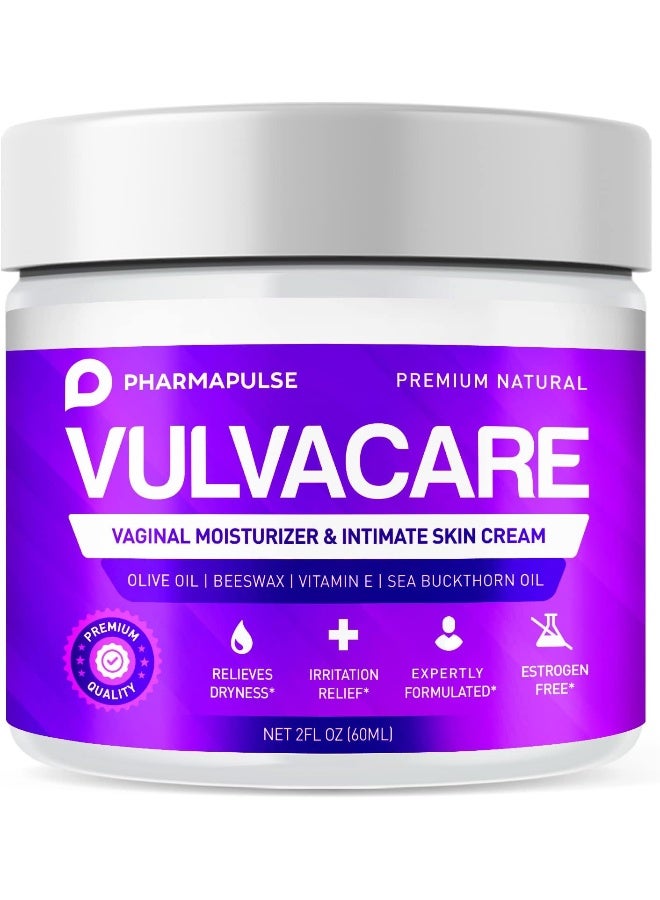 PHARMAPULSE Organic Vaginal Moisturizer, Vulva Balm Cream, Intimate Skin Care, Menopause Support - Relieves Dryness, Itching, Burning, Redness, Chafing, Odor, Irritation - Estrogen Free (2 Ounces) - Image 1